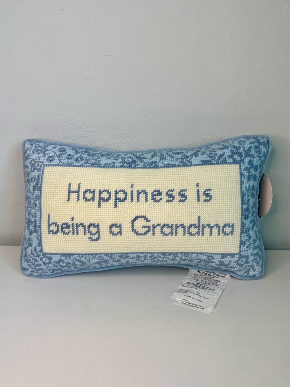 Happiness Is Being A Grandma Needlepoint Lumbar Throw Pillow 9x15 Blue